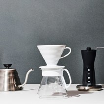 하리오 V60 02 세라믹 핸드드립커피 세트 홈카페용품 드리퍼 서버 커피필터 스푼, 추출 여과지 100매 VCF-02-100W