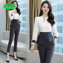 SHENGBO여성복 패션 오피스룩 정장 상하세트 봄가을 긴팔 티 팬츠 2종 세트004SB