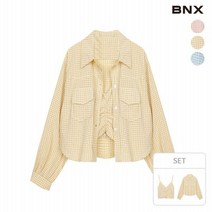 BNX 여성 체크 크롭 탑 블라우스 나시 SET