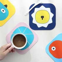 PVC 냄비 받침 세라믹 걸이 티코스터 고리 귀여운 식탁매트 홈카페 플레이팅 혼밥 혼술, 소형(사자/블루)