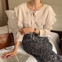 케이프블라우스 리본블라우스 하늘하늘블라우스 2col blon3238