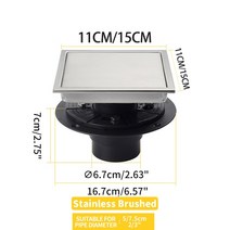 스테인레스 스틸 304 냄새 방지 격자 타일 insrt 닦았 검은 닦았 골드 빠른 드레인 바닥 드레인, 02 150mm, 04 Brushed 04_02 150mm