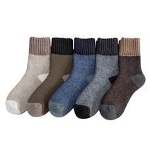 QC 방한 겨울양말 기모미들 학생 성인 남성용 양모 양말 중목 복고풍 5켤레 세트