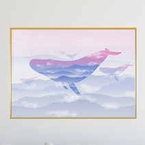 아트블루 귀여운 하늘 고래 동물 일러스트 그림 액자 아이방 아기방 꾸미기 소품, 9번 핑크 하늘 고래떼