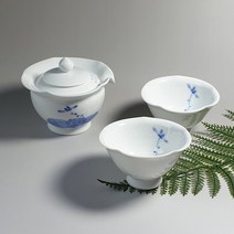 [드리다샵] 여주도자기 청화백자 2인 다기세트 보이차 다도세트, 포장안함(X), 1세트