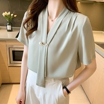 ZhijingBlusas 블라우스 Femme 탑 반소매 블라우스 여성 Blusas Mujer De Moda 2021 Verano v 넥 쉬폰 블라우스 셔츠 탑 여성 E842