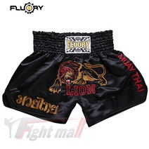 파이트몰 킥복싱 트렁크 자수디자인 고퀄리티 운동복 무에타이 MMA 무술 훈련용 블랙&라이언