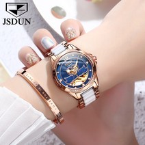 JSDUN 여성 명품 오토매틱 기계식 세라믹 메탈 손목시계 러블리 디자인 다이아몬드 30m방수 야광 다기능 - 8831