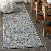 JONATHAN Y SMB105G-3 에스트렐라 보헤미안 메달리온 텍스처 위브 실내 실외 부분 러그 해안 전통 간편한 청소 침실 주방 뒷마당 파티오 머리카락 빠짐 방지, 2 X 8, Navy/Gray