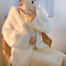 니트가디건 소프트 레이디 밍크 캐시미 스웨터 코트 모헤 모피 카디건 장식
