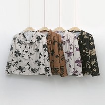 코지 꽃 플라워 패턴 프린팅 리본 타이 블라우스