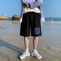 반바지 남 여름 루즈핏 트레이닝 5부 팬츠 레터링 프린트 비치 팬츠 캐주얼 팬츠