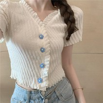 여성 반팔 가디건 여름 크롭 니트 전도연 옷 꽃 단추 볼레로 조끼 패션 20대 30대
