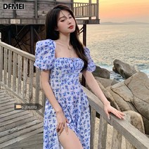 DFMEI 플라워 원피스 여아복 네크라인 트임 퍼프소매