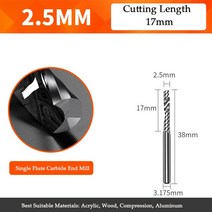 밀링커터 셋트 사이드 5A 초경 단일 플루트 인치 엔드 밀 목공 도구 알루미늄 절삭 공구 cnc 밀링 커터 목, 03 10pcs, 24 2.5-3.175-17