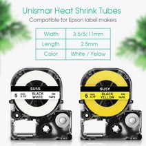 엡손 SU3Y 열 수축 튜브에 대 한 5pcs 3.5mm 레이블 LW300 라벨 기계에 노란색 호환, 01 Black on White