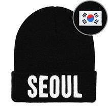 캡이요 CEY 2222 SEOUL 3D 자수 & 태극기 라벨 비니 겨울모자 남성용 여성용 커플 대한민국 KOREA 모자