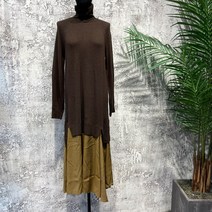 시슬리 터들넥 우븐 패치 니트 원피스 SAKO34061 BR