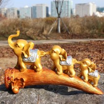 코끼리장식품 코끼리장식 재물복 돈나무에올라간코끼리가족장식품 풍수인테리어, 블루코끼리가족