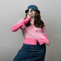 핫핑크가디건 신상품 올 매치 루즈한 핑크 스티치 가디건 얇은 섹션 버튼 니트 스웨터 얇은 코트 여성
