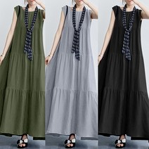 ZANZEA 여성 여름 민소매 캐주얼 탱크 드레스 느슨한 드레스 롱원피스