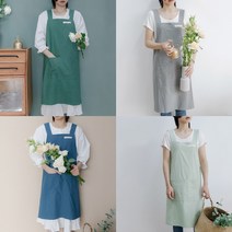 허즈아이 커플 린넨 앞치마 면 어린이집 작업 노매듭 편한스타일, 1개, 그린