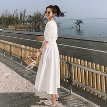바스락 원피스 바스락롱원피스 여름원피스 여셩원피스 2021 여름 퍼프 소매가 높아 보이는 날씬한 원피스
