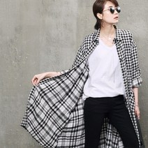 하루메이비 A345 루즈핏 체크 롤업소매 롱 셔츠