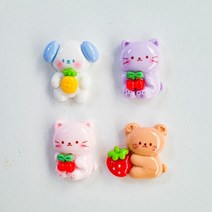 유광 후르츠 애니멀 데코덴 파츠 미니어처 슬라임 레진 아트 DIY 탑꾸 탑로더 꾸미기, 딸기곰