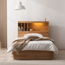 [삼익가구]클로드 책장형 LED 4단 수납 침대 슈퍼싱글 퀸 SS Q, 01. 슈퍼싱글 침대(매트리스 제외), 오크