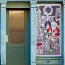 창문커튼 패브릭 가리개 공간분리 베란다가림막 주방창문 커튼 산타 클로스 트리 눈사람 인쇄 커튼 20led 조명 크리스마스 레이스 드롭 도어 커튼 크리스마스 파티 홈 장식