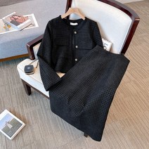 안감추가가능 블랙 트위드 투피스 세트 여성 투피스형 원피스