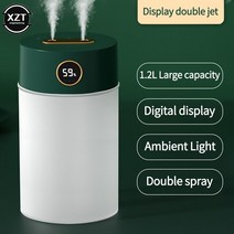 대용량 USB 가습기 컬러 라이트 듀얼 노즐 디지털 디스플레이 아로마 테라피 디퓨저, 03 double jet green