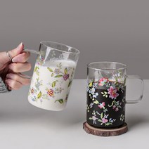 꽃무늬 유리 잔 머그 컵 (베이직 500ml 2p) 홈카페 커피 카페, 블로스 머그컵_(베이직 500ml 2p), 본상품선택