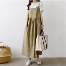 30대 40대 50대 린넨 셔링 롱 원피스