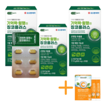 코오롱제약 고함량 징코 플러스 기억력 혈액순환 혈행 기능 도움 뇌 두뇌 손발 다리 혈관 에 좋은 영양제 은행잎추출물 빌로바 부모님 감퇴 더올타임 사은품, 30정*3개월_3박스+더올타임 사은품