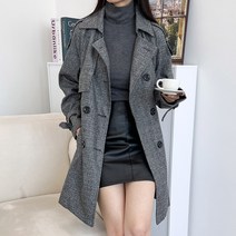 KTT DYY5012 여자 헤링본 체크 더블 트렌치코트