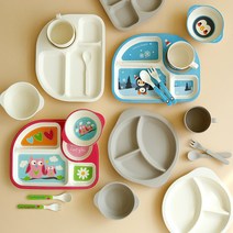자연에서 온 무독성 BPA FREE 친환경 성인 아이 식판, 손잡이컵, 그레이