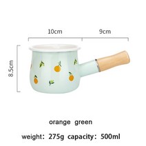 500ml 에나멜 커피 우유 냄비 나무 손잡이 냄비 조리기구 오트밀 버터 요리 팬 비 스틱 가스 스토브 유도, 오렌지1, 1개
