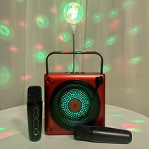 레트로 레코드판 무선 듀엣 노래방마이크 최대 30W 고출력 마이크2개 블루투스 스피커 에코 캠핑 차박 미러볼포함, Mitacle 레드