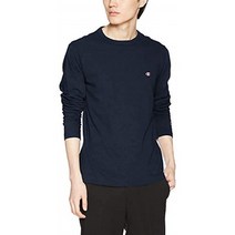 [챔피언] 롱 T셔츠 소매가 T셔츠 면 100%단골 원 포인트 로고 자수 롱 슬리브 T셔츠 C3-P401남성 네이비