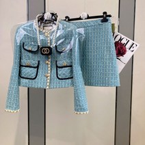 여성용 투피스 크롭 트위드 자켓 스커트 치마 정장 세트