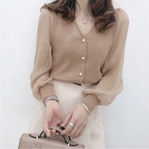 스카토 쉬폰 배색 진주 블라우스_246211