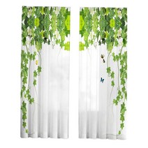 QDY 2 pcs 녹색 잎 커튼 막대 포켓 voile 드레이프 홈 패션 어둡게 창 커튼 인쇄 커튼 거실 다이닝 룸