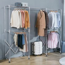 까사마루 접이식 키다리 행거 1+1 세트+논슬립 옷걸이 50p, 상세 설명 참조, 화이트