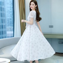 플라워 쉬폰원피스 여성 스윙 샤랄라 오버 롱 발목까지 올라오다 스윗 4992823480