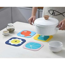 PVC 카툰 캐릭터 다용도 테이블 냄비 받침대 & 컵 코스터(대/소), 수박-퍼플(DT29)