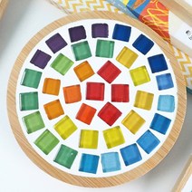 맘아트 DIY 우드 타일 티코스터 만들기 컵받침대 타일공예, 블루 원형