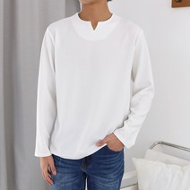 더베이직샵 베이직 링클 프리 슬릿넥 긴팔 티셔츠
