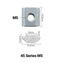 블록 사각 슬라이딩 T 너트 해머 2020 3030 4040 4545 프로파일 알루미늄 압출 성형 M3 M4 M5 M6 M8 M10 T, 15 45-M5_01 Carbon Steel